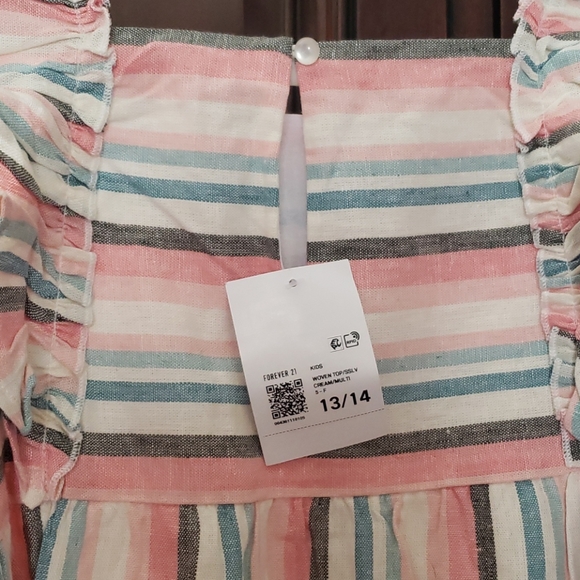 Girls stripe linen blend ruffled strap tank - Picture 3 of 5